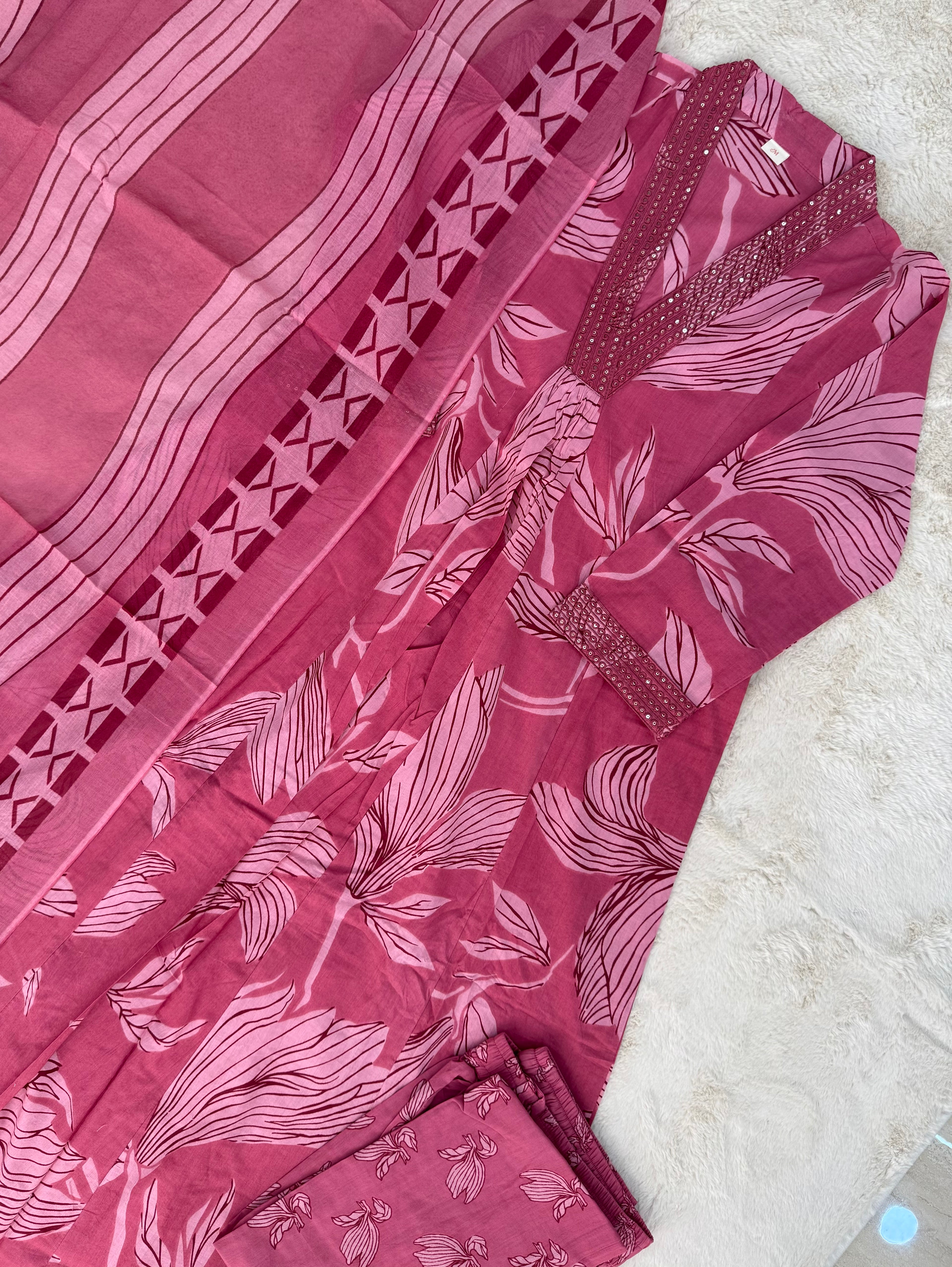 Mauve Floral Cotton Three-Piece Set