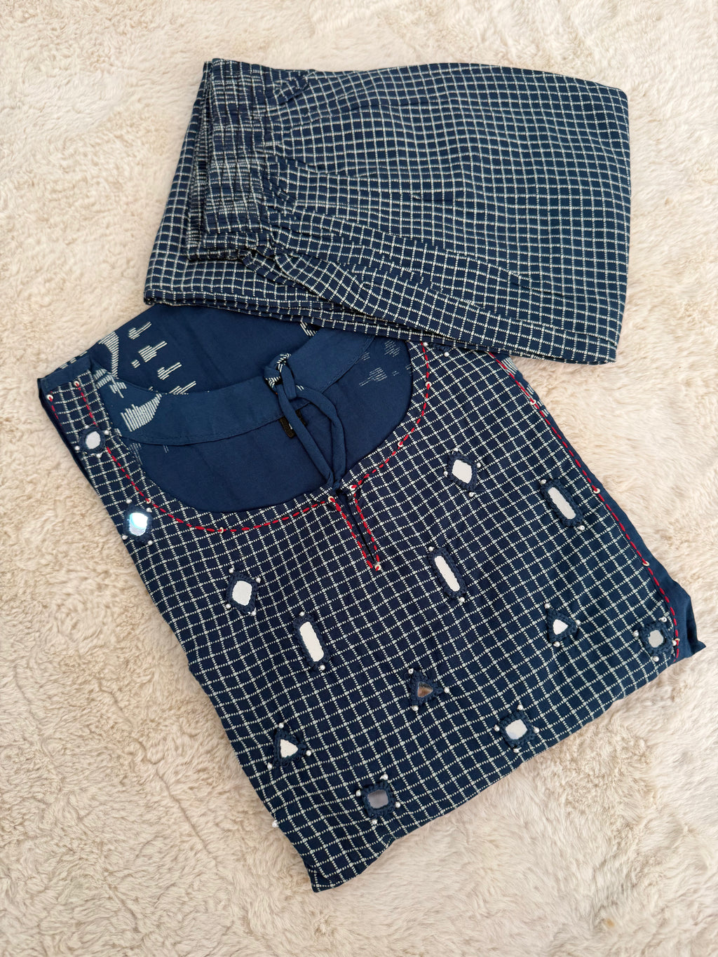 Indigo Tribal Print Cotton Two-Piece Set