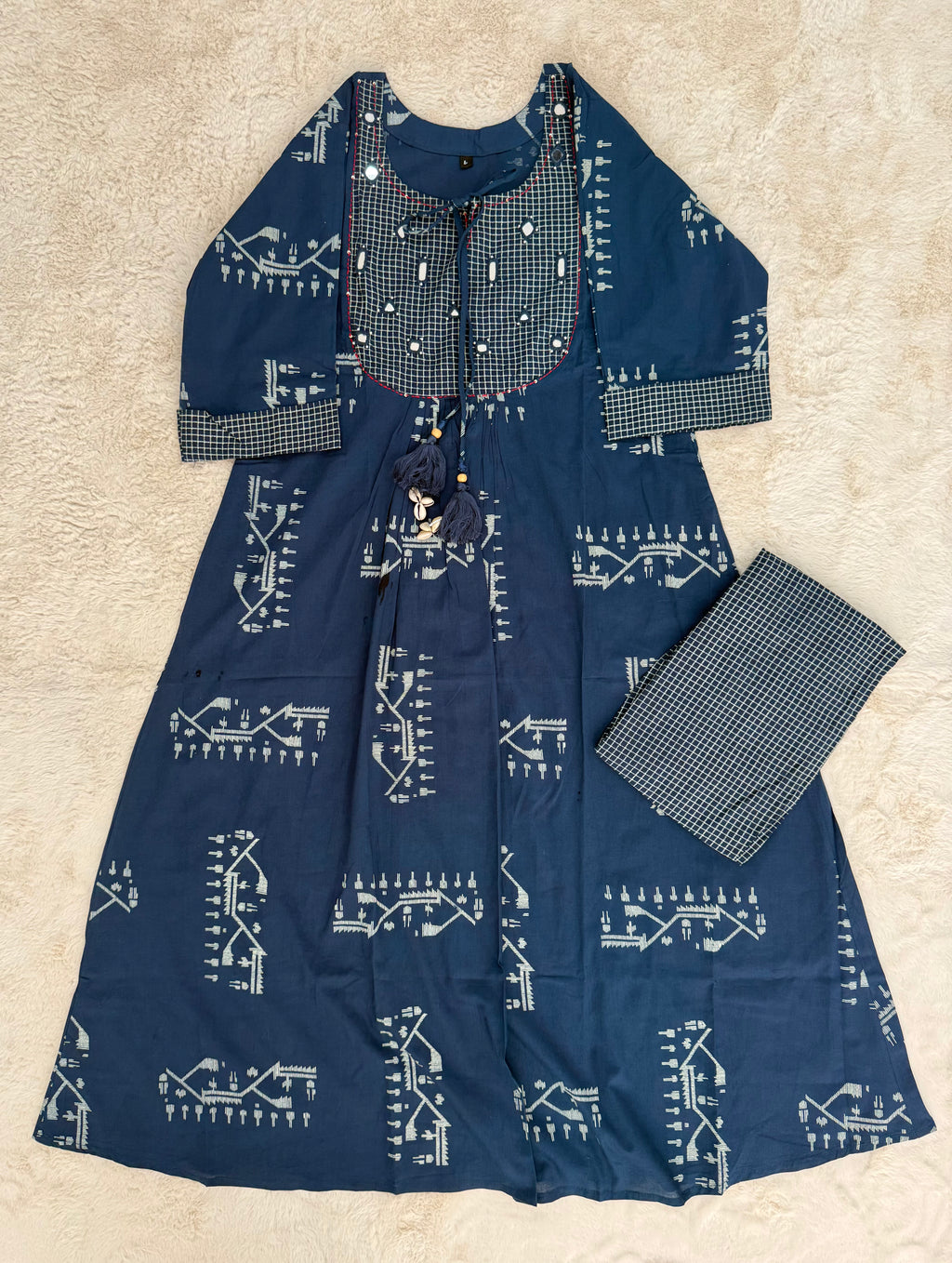 Indigo Tribal Print Cotton Two-Piece Set