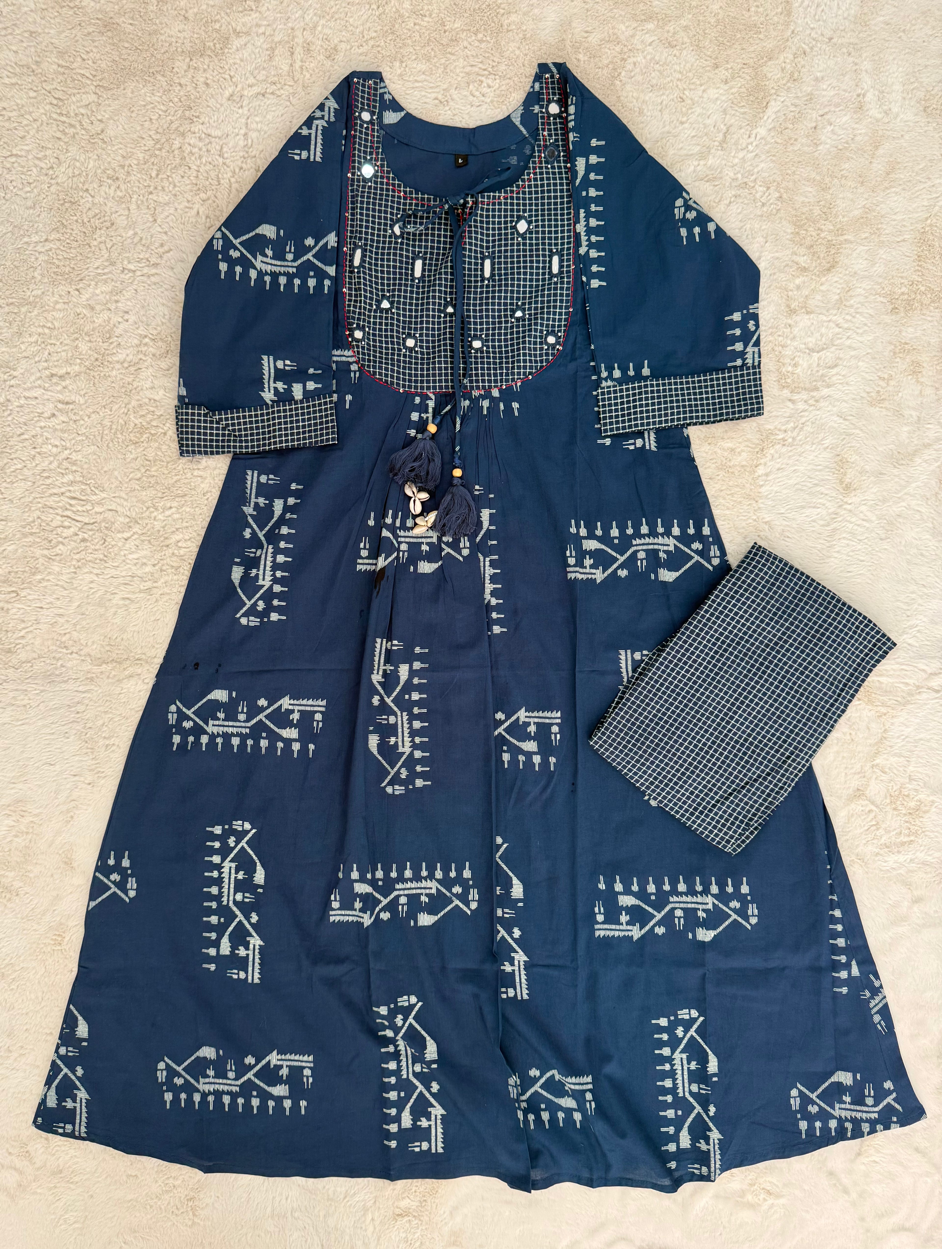 Indigo Tribal Print Cotton Two-Piece Set