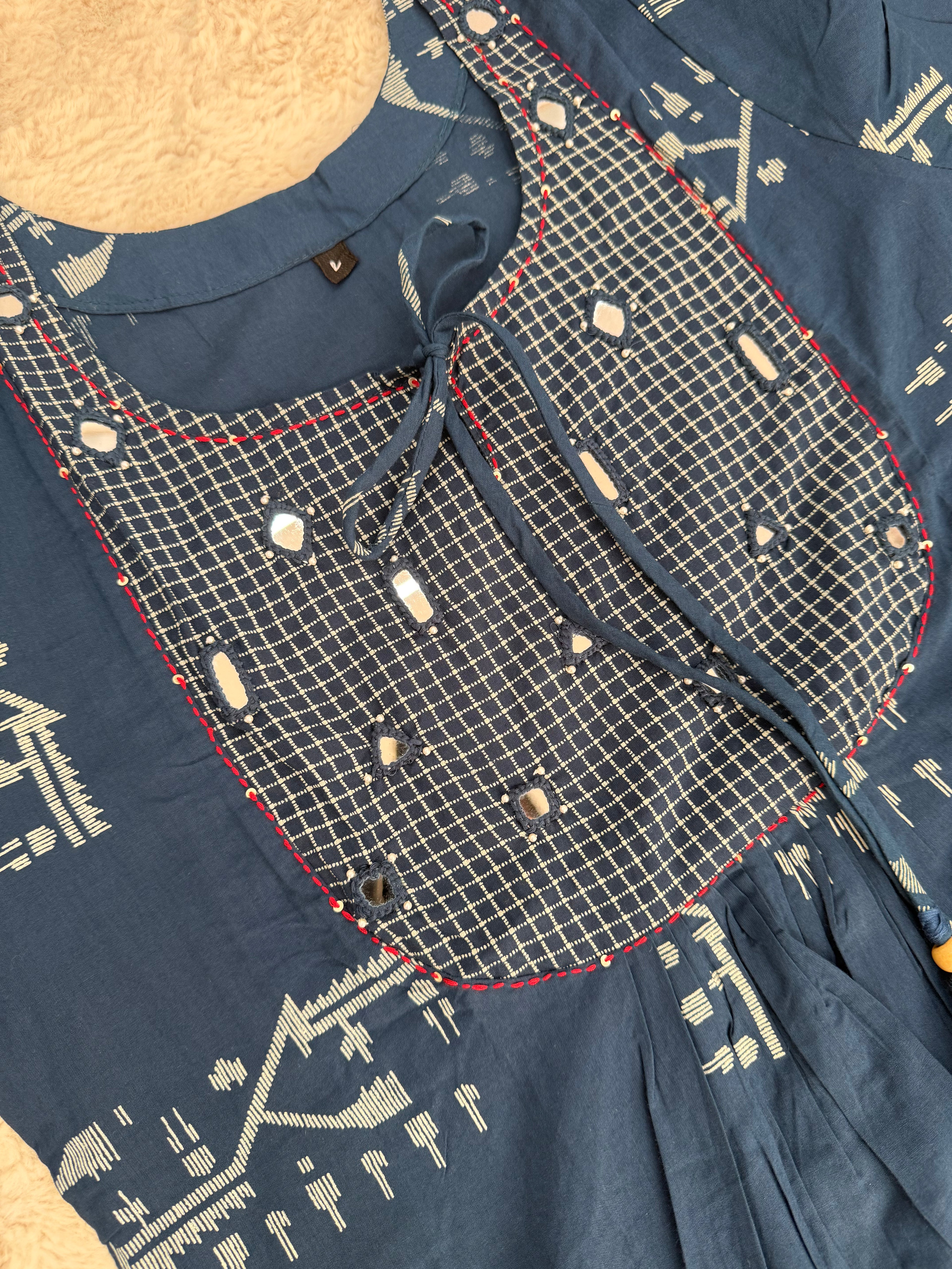 Indigo Tribal Print Cotton Two-Piece Set