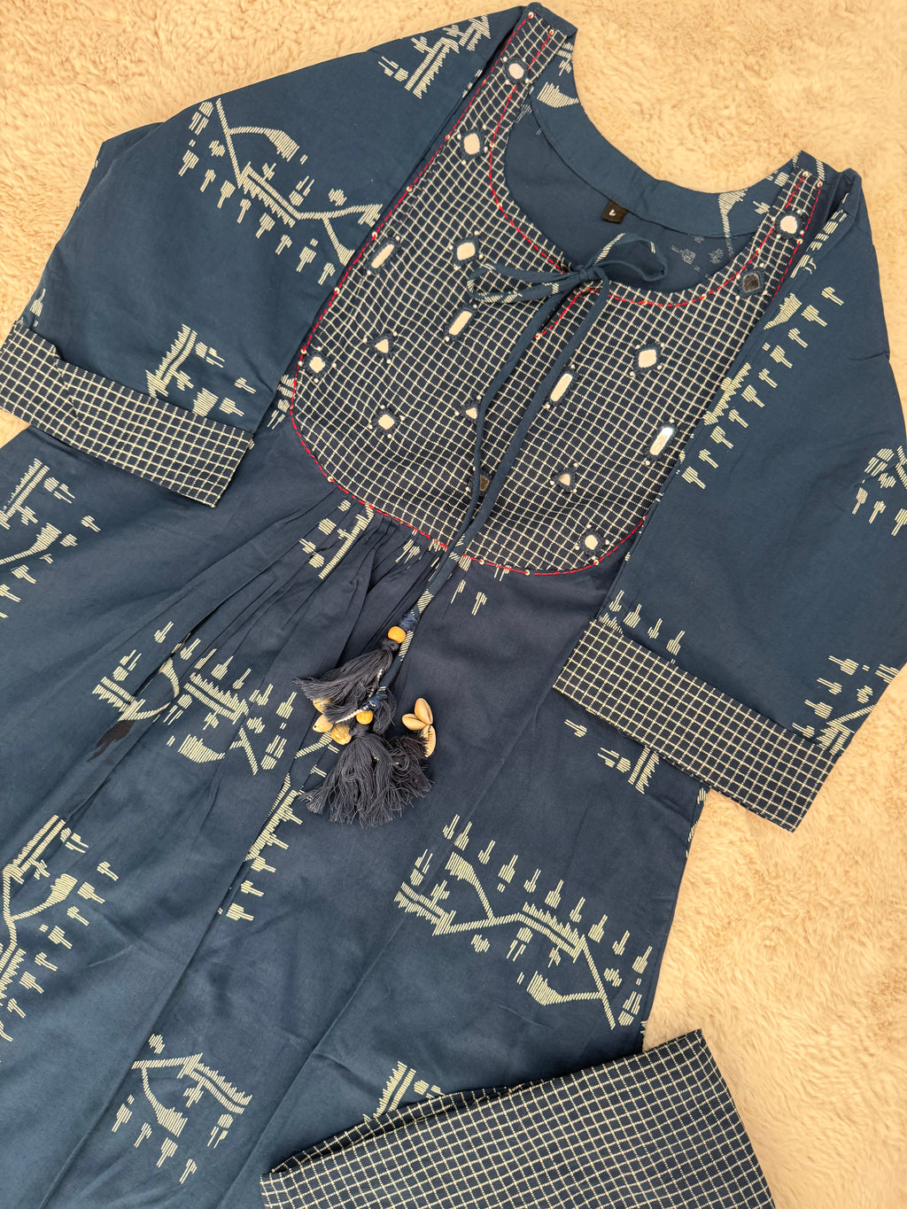 Indigo Tribal Print Cotton Two-Piece Set