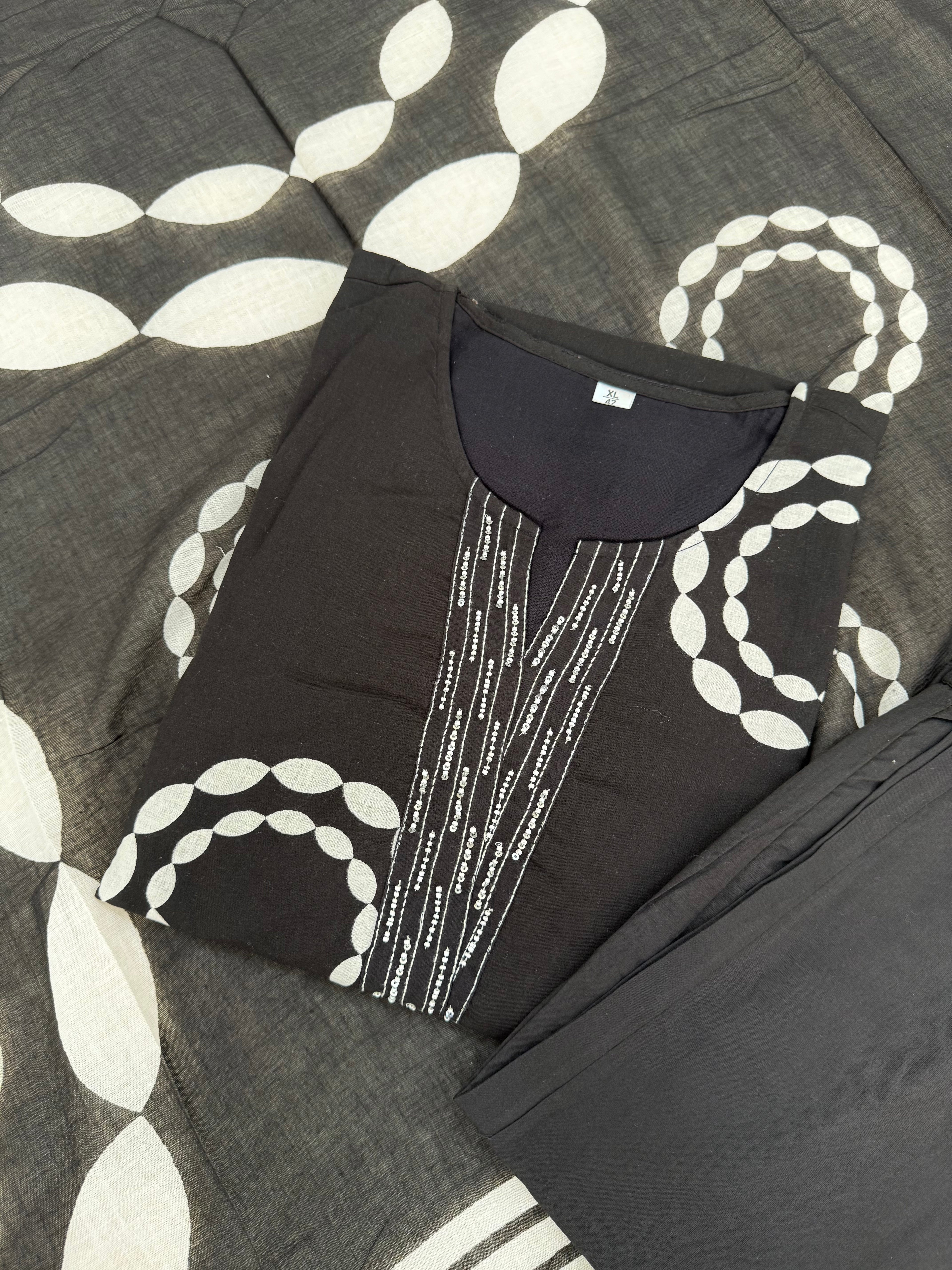 Black & White Cotton Three-Piece Set