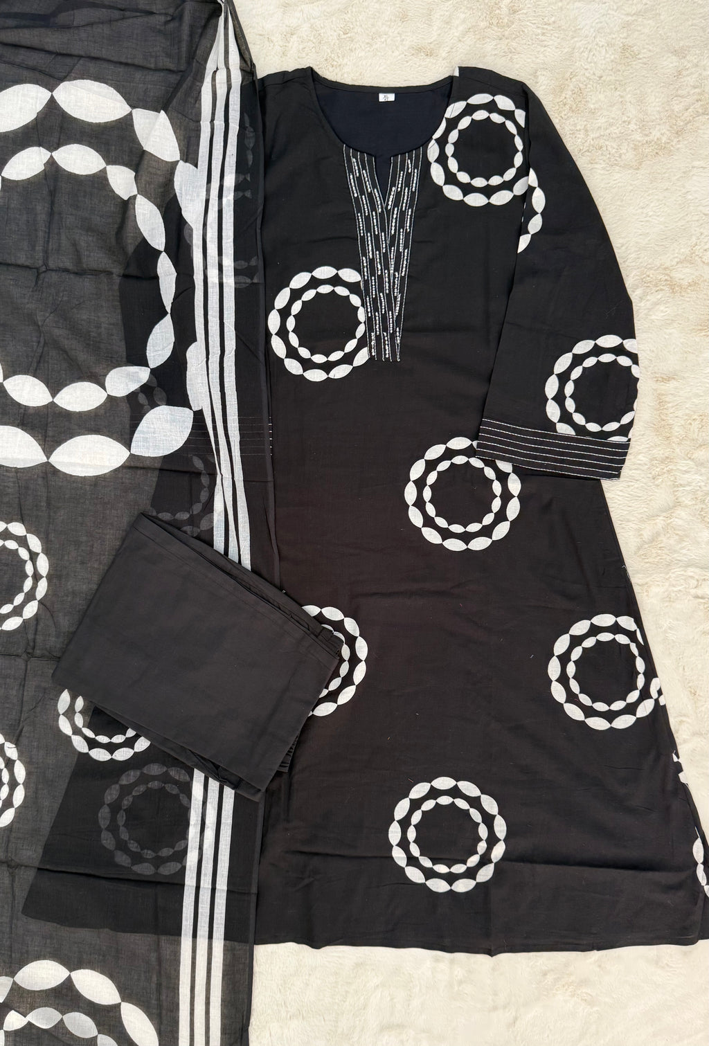 Black & White Cotton Three-Piece Set