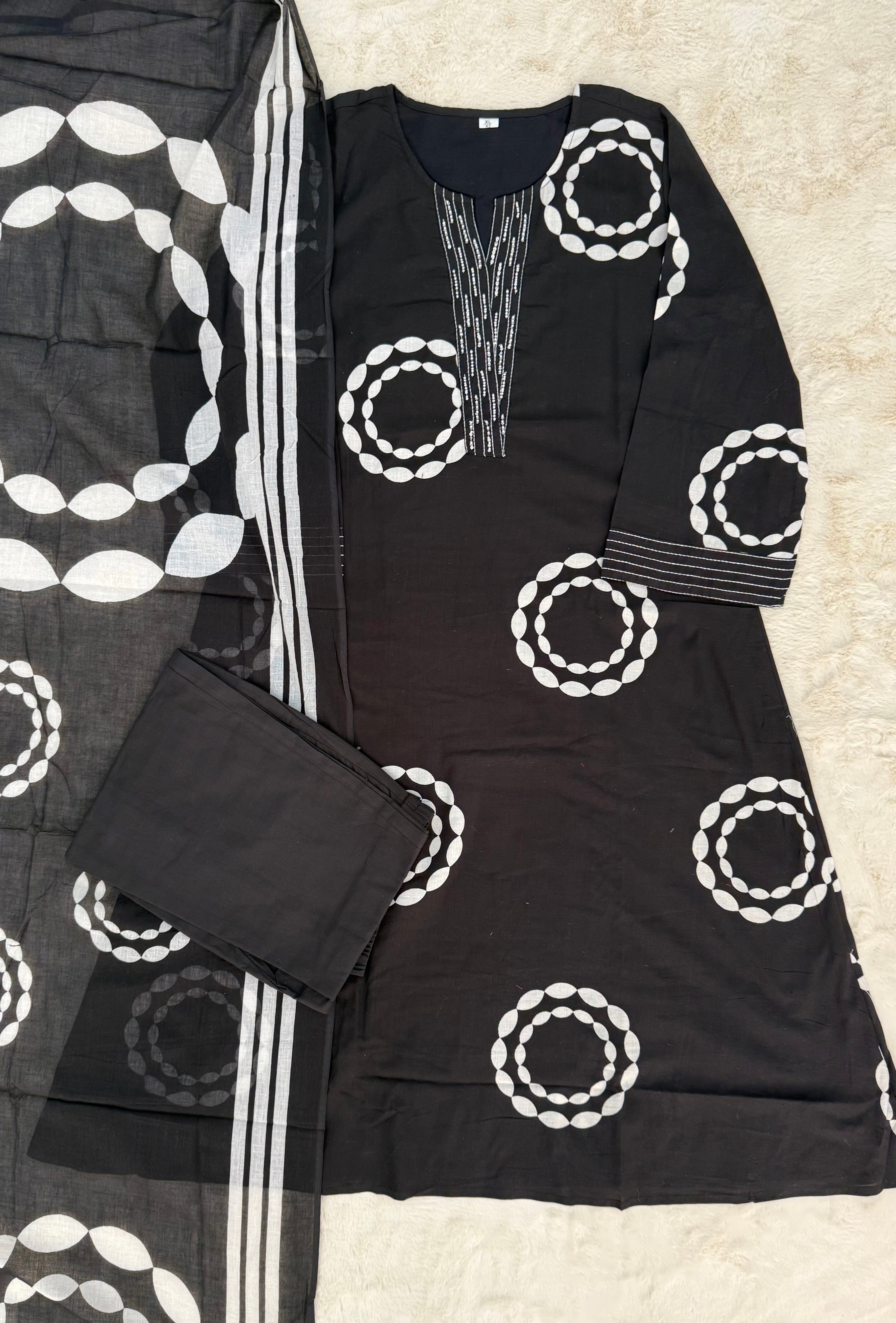 Black & White Cotton Three-Piece Set