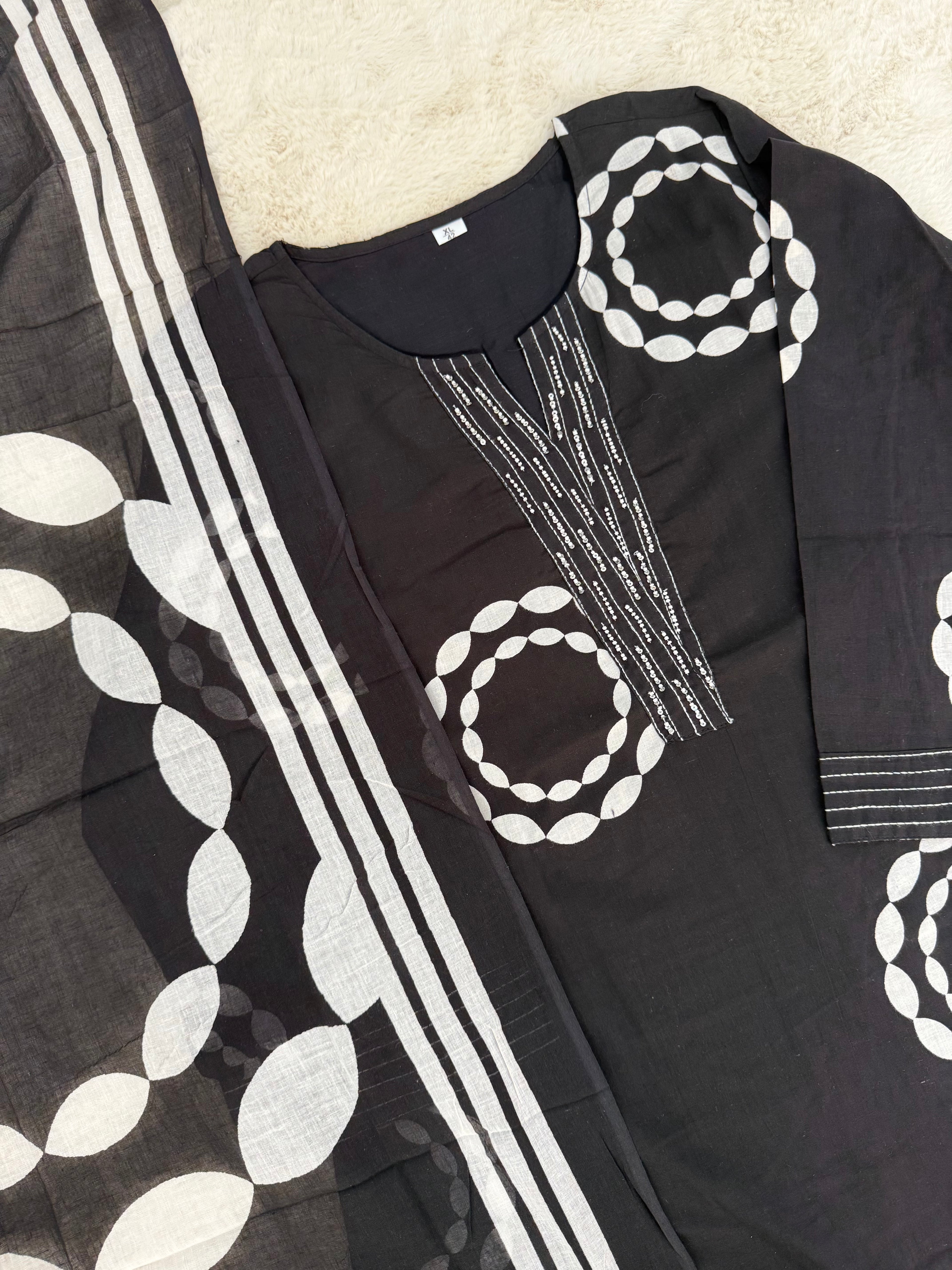 Black & White Cotton Three-Piece Set