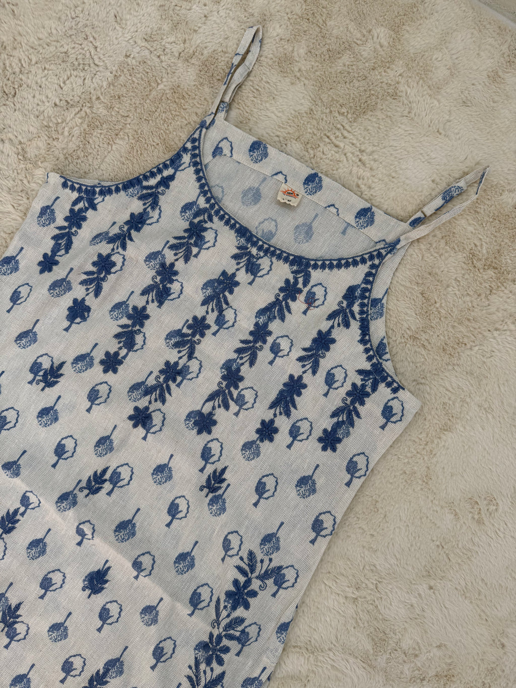 Blue Thread-Embroidered Jute Two-Piece Set