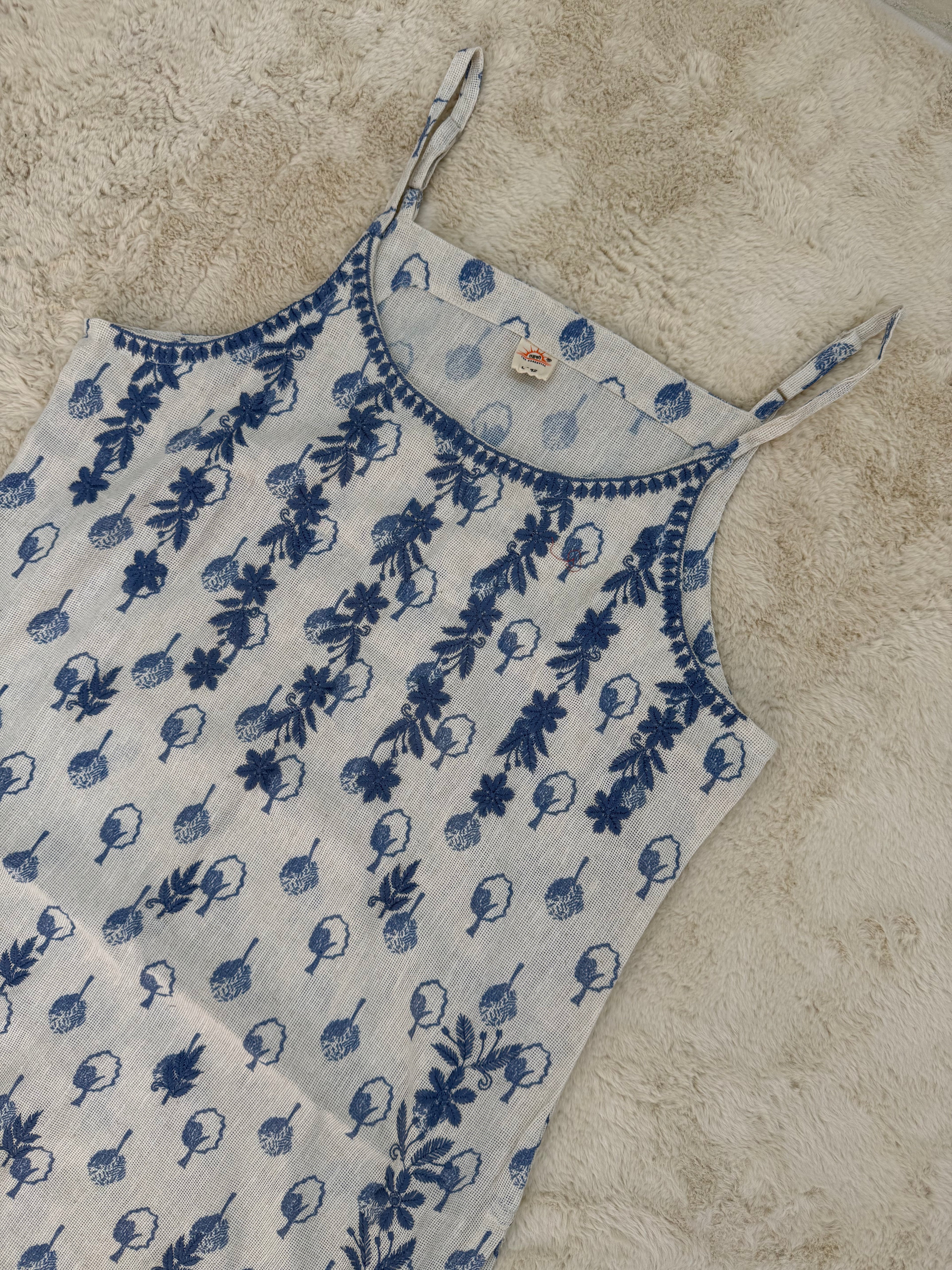 Blue Thread-Embroidered Jute Two-Piece Set