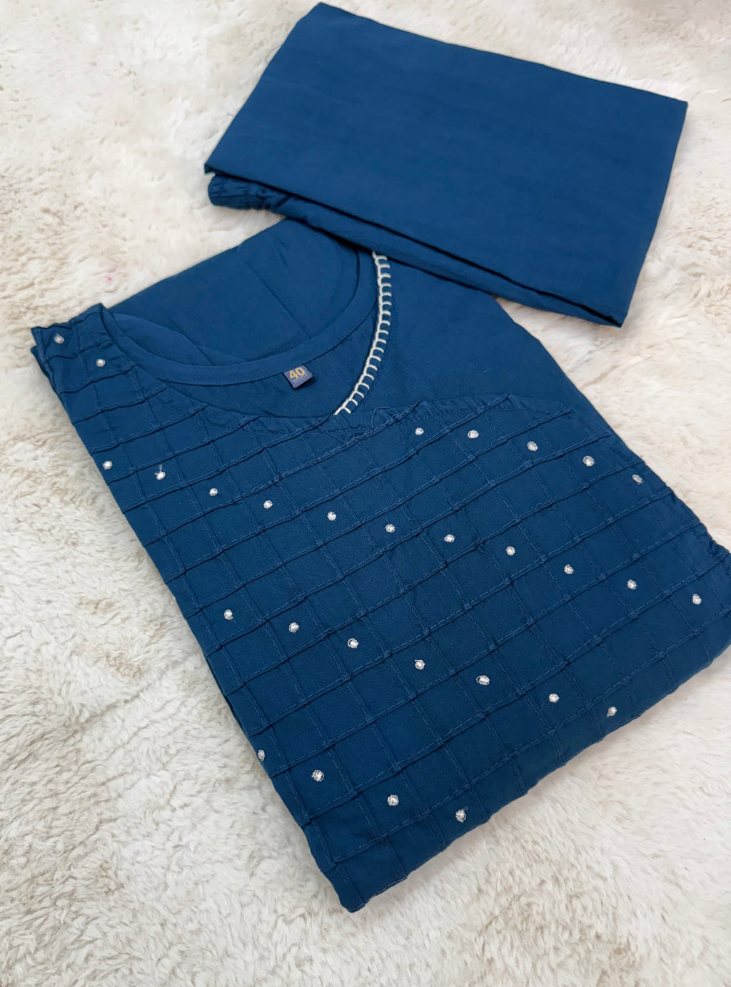 Navy Blue Elephant Print Cotton Two-Piece Set