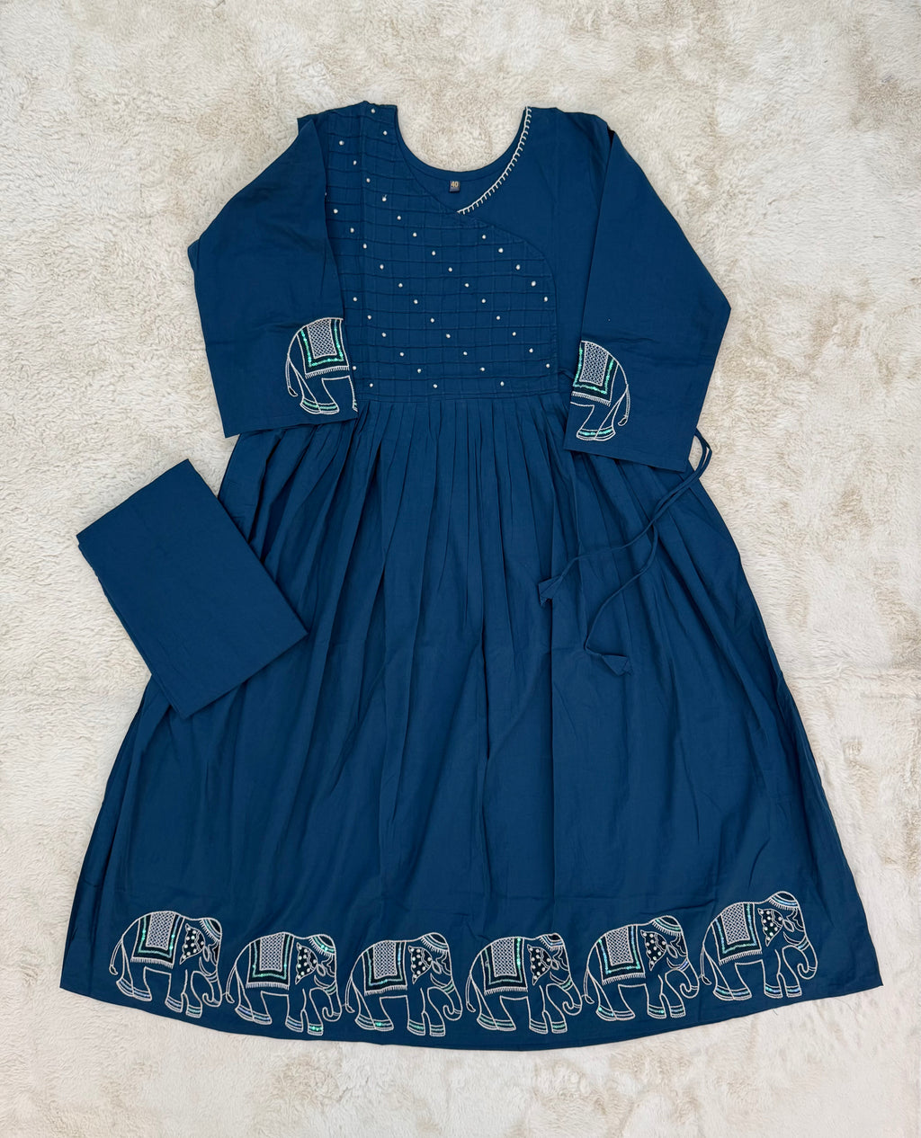 Navy Blue Elephant Print Cotton Two-Piece Set