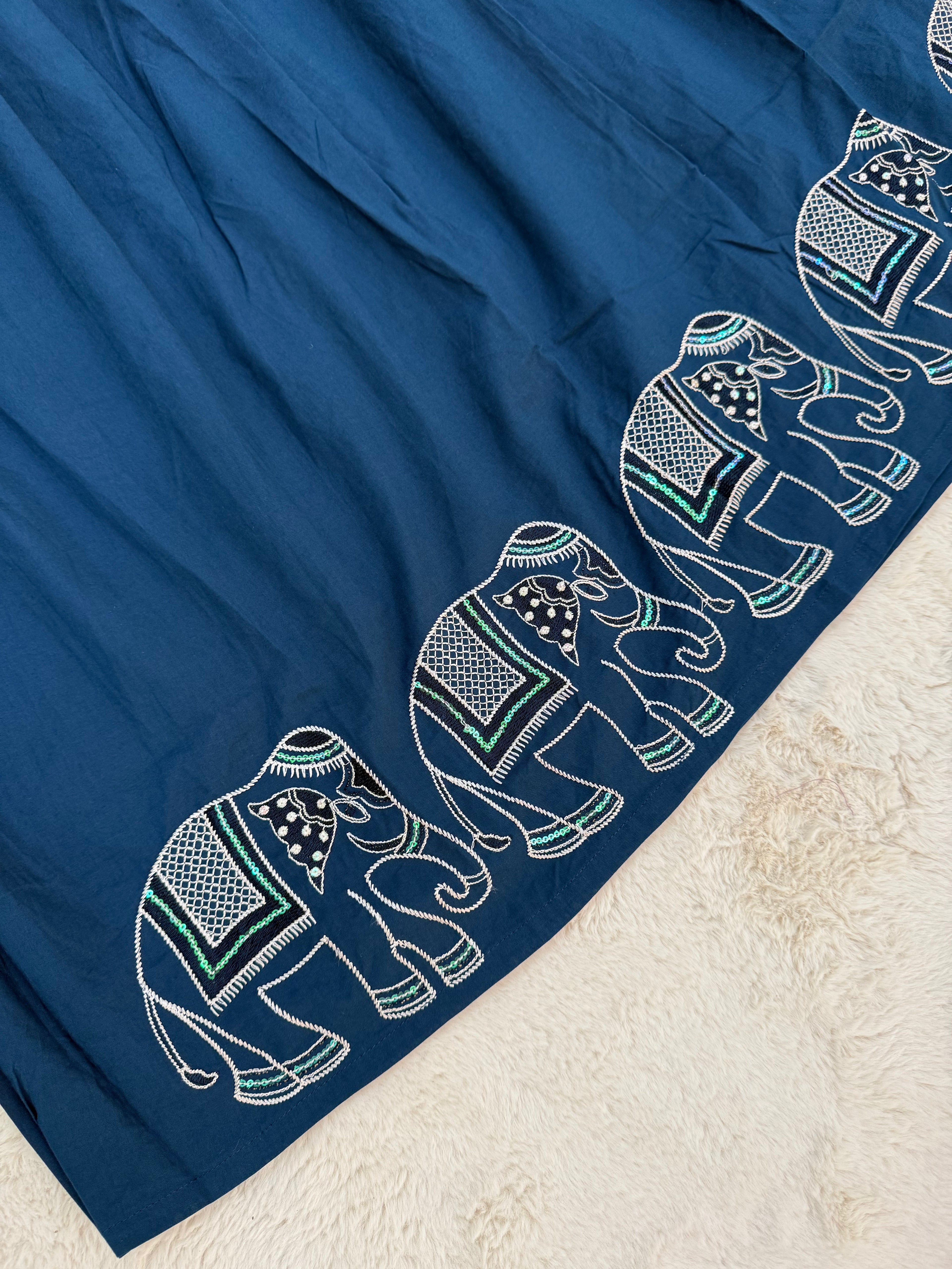 Navy Blue Elephant Print Cotton Two-Piece Set