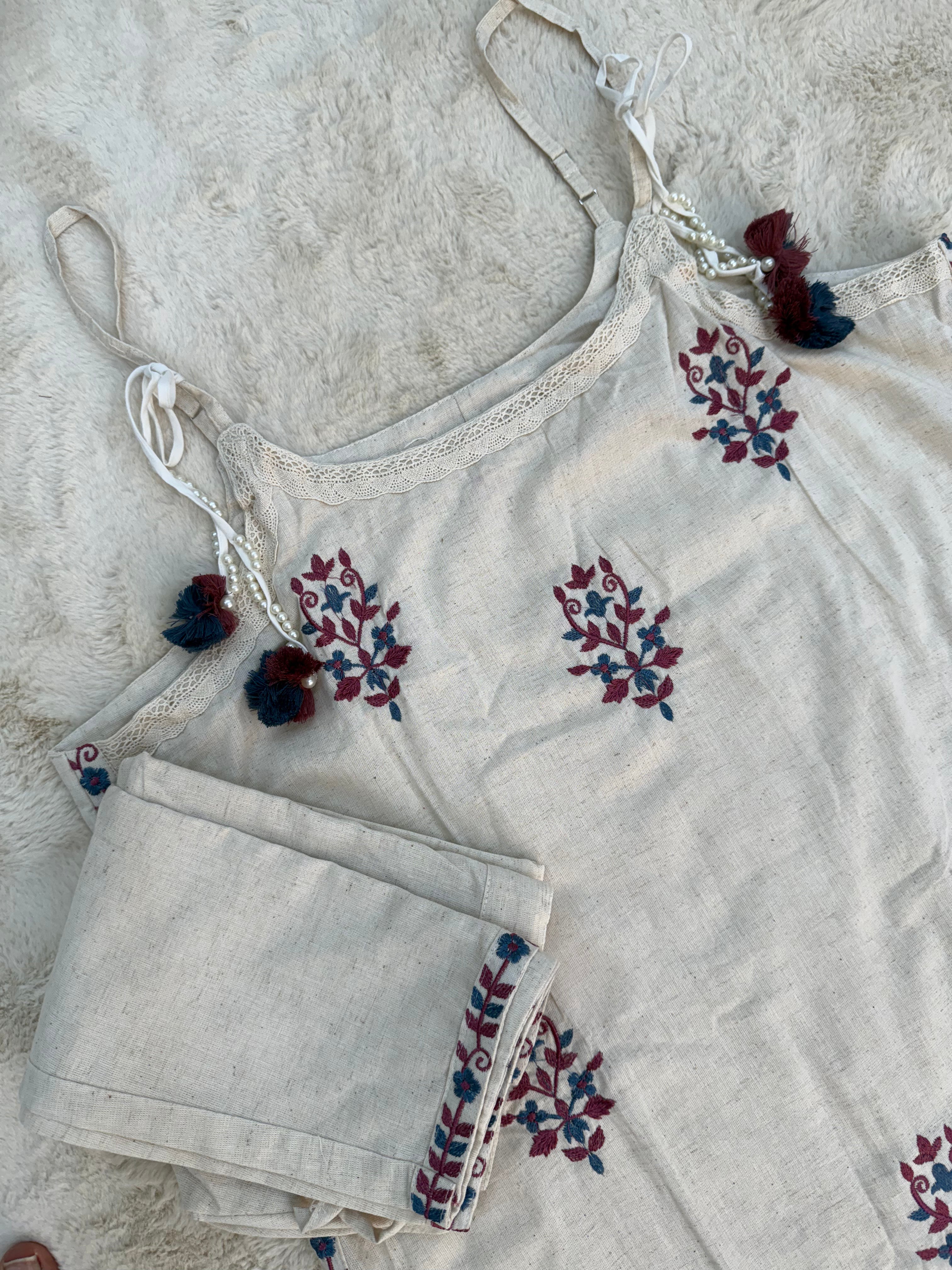 Khadi Cotton Embroidered Three-Piece Set