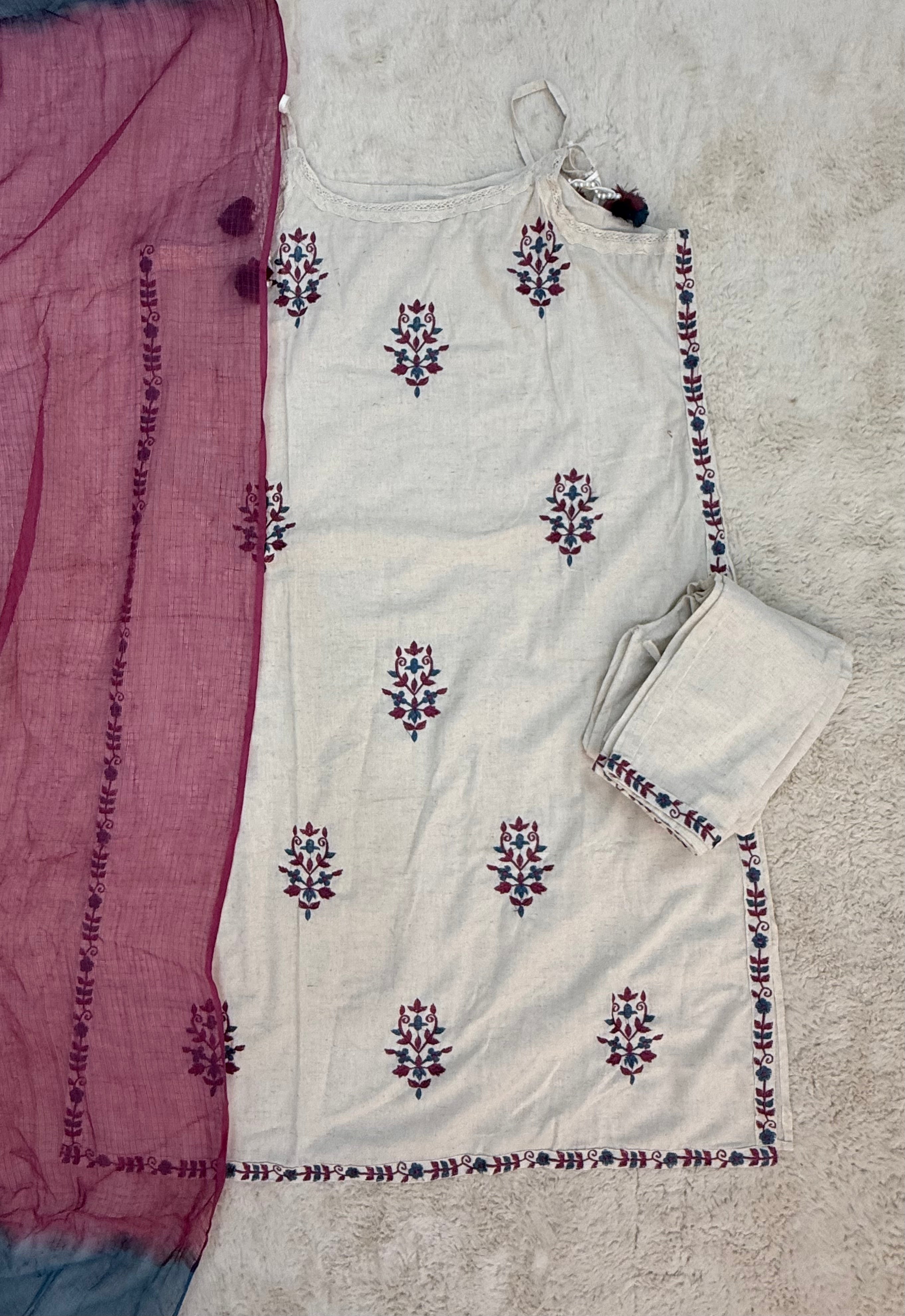 Khadi Cotton Embroidered Three-Piece Set