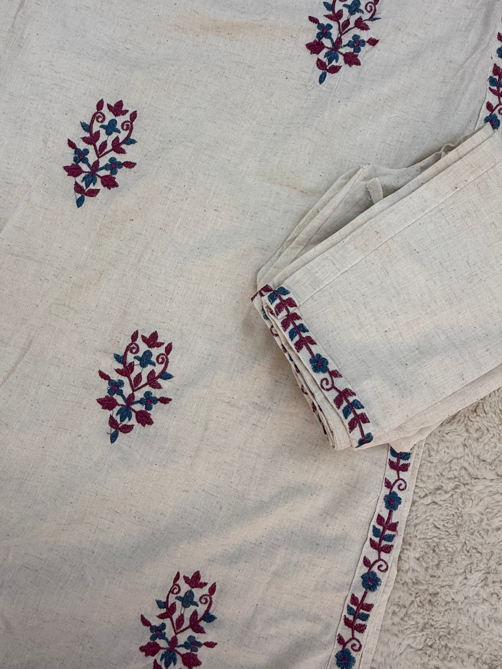 Khadi Cotton Embroidered Three-Piece Set