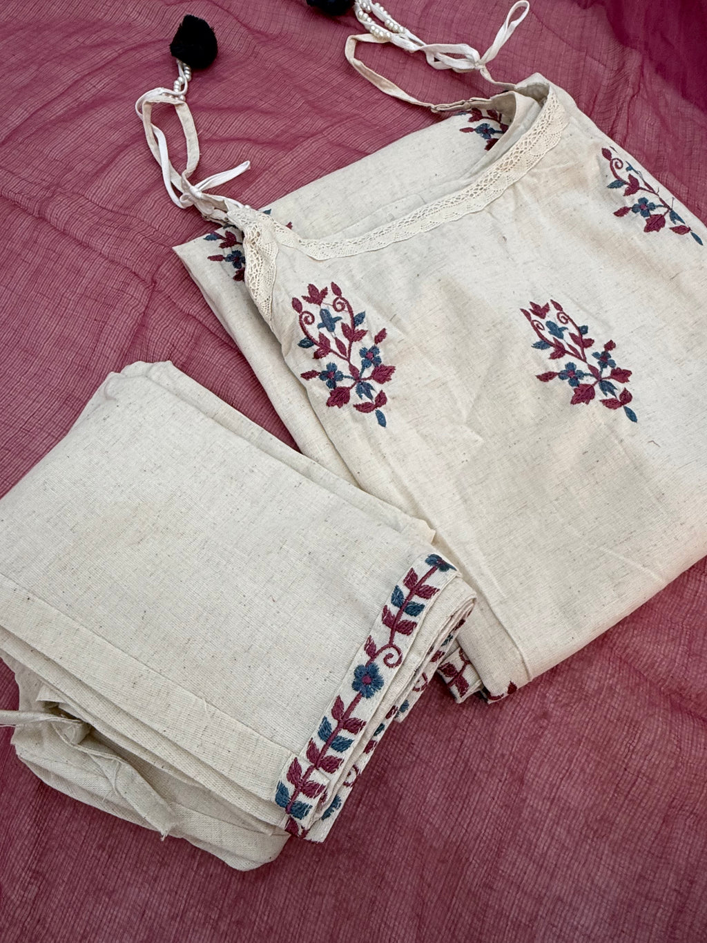 Khadi Cotton Embroidered Three-Piece Set