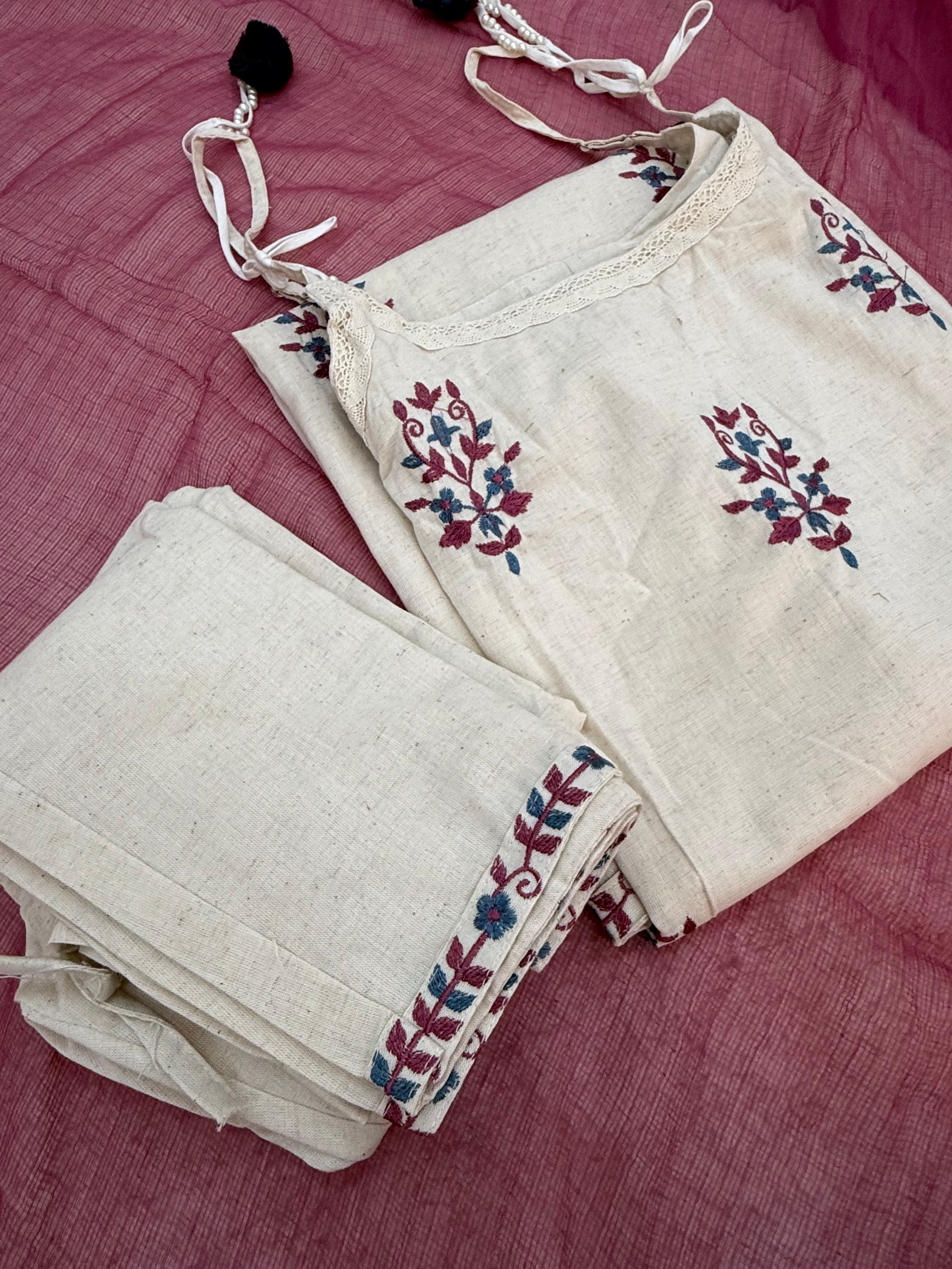Khadi Cotton Embroidered Three-Piece Set