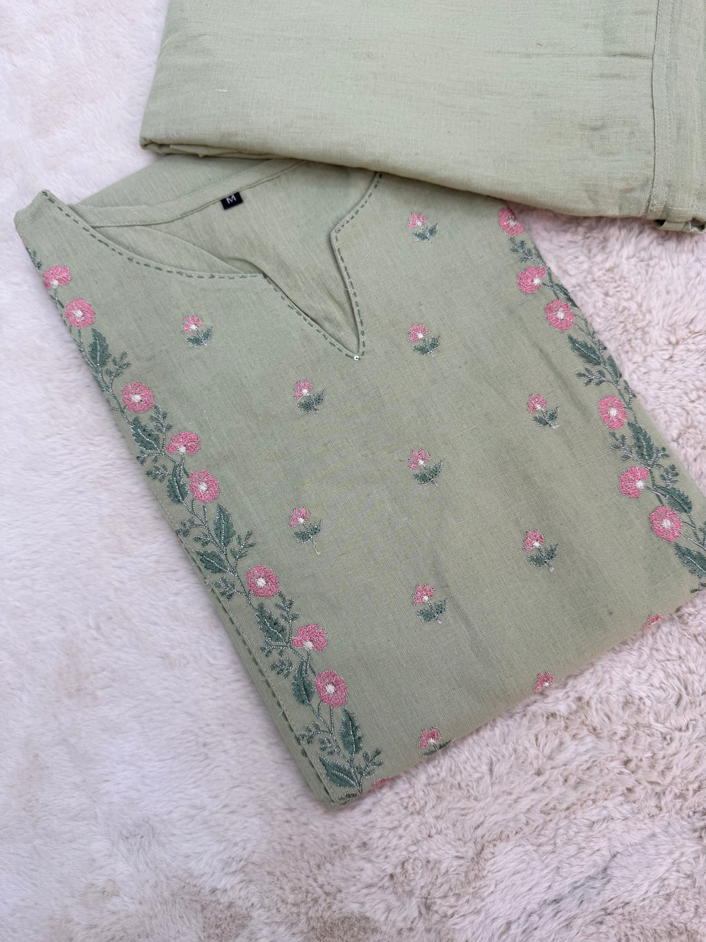 Sage Green Two-Piece Embroidered Set