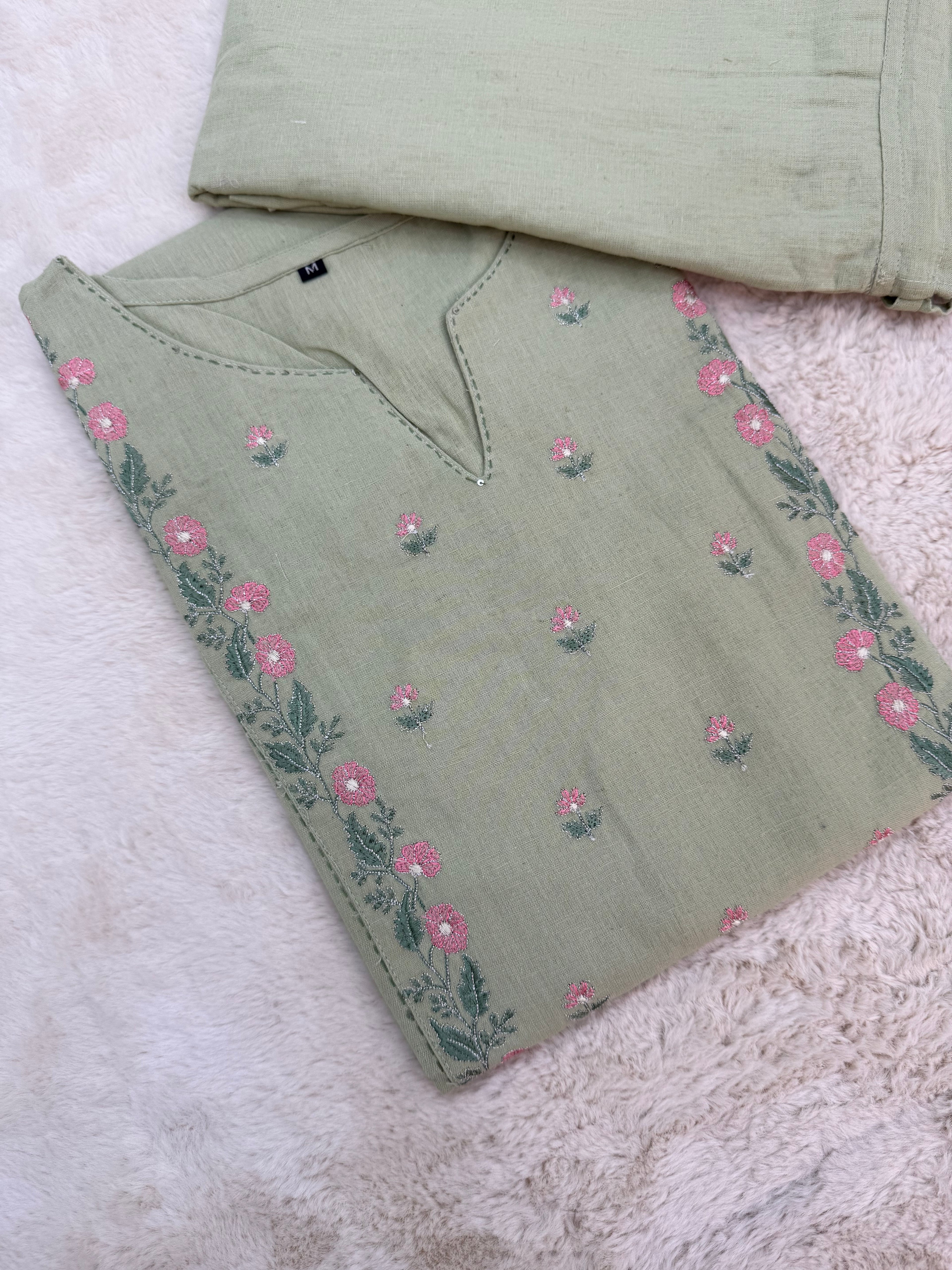 Sage Green Two-Piece Embroidered Set