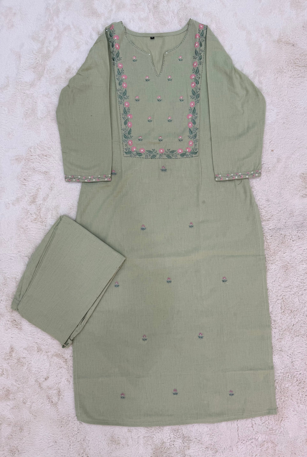 Sage Green Two-Piece Embroidered Set