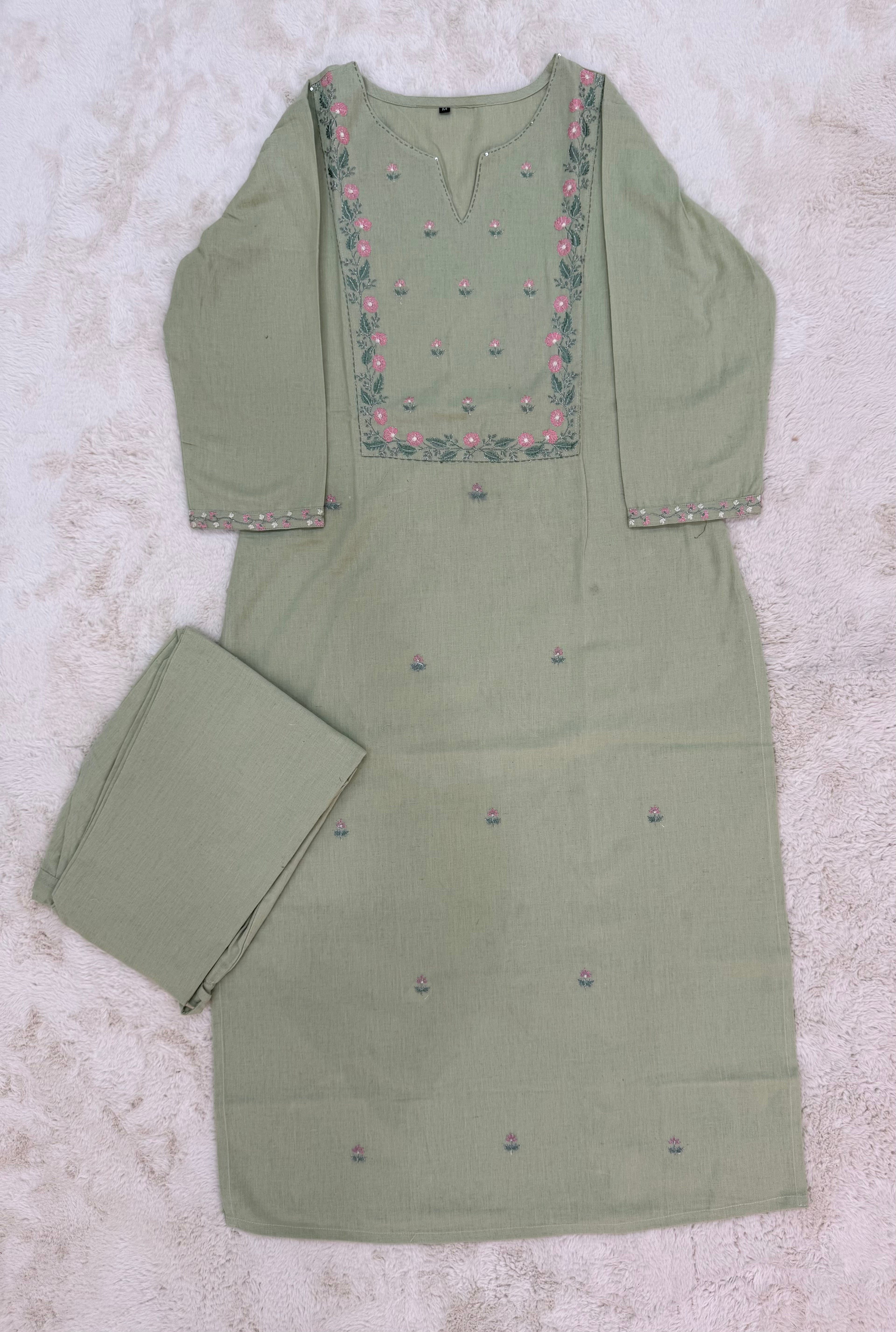 Sage Green Two-Piece Embroidered Set