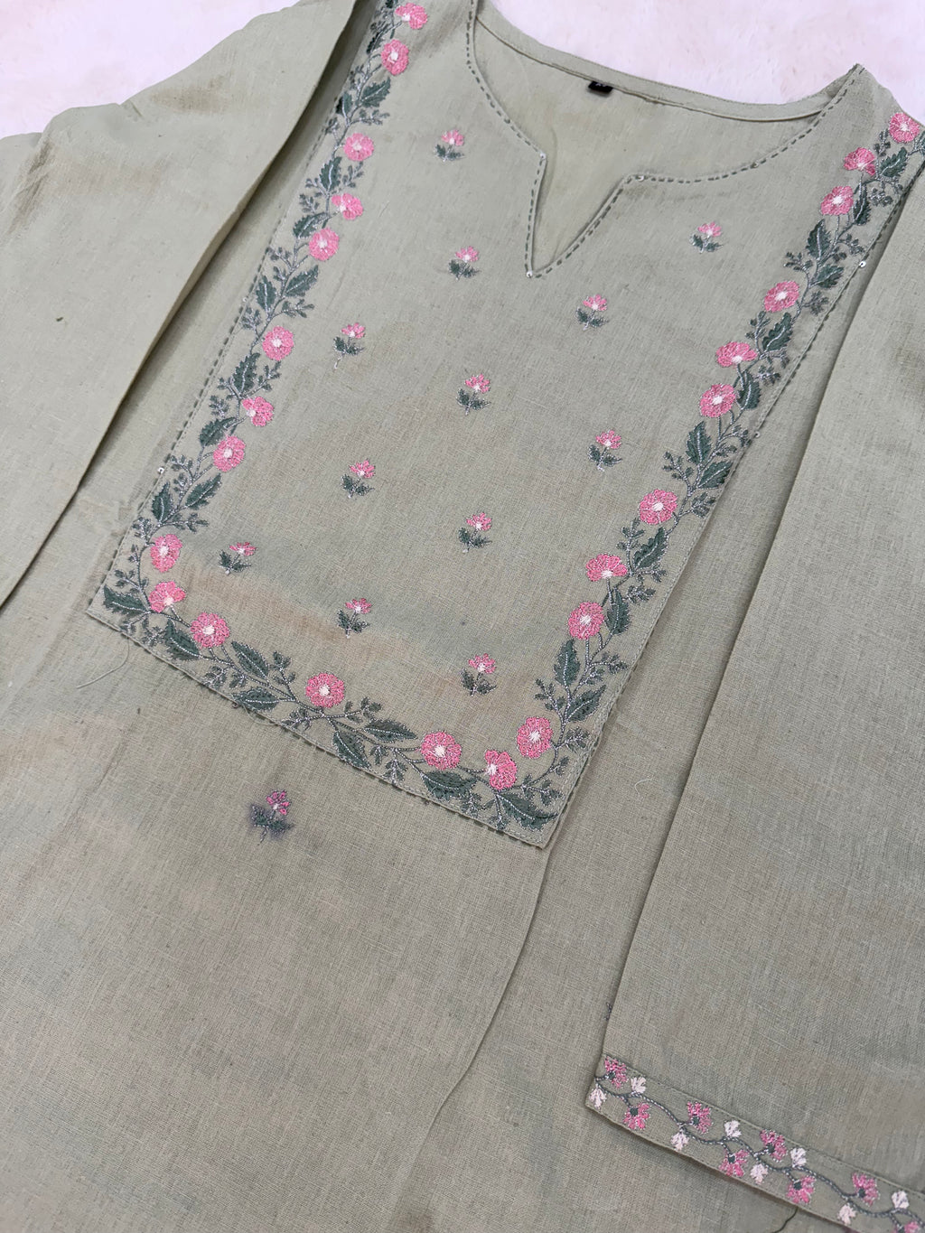 Sage Green Two-Piece Embroidered Set