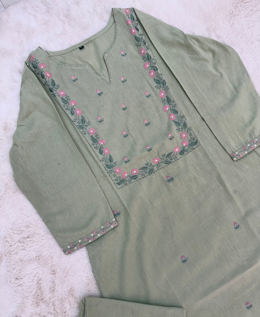 Sage Green Two-Piece Embroidered Set