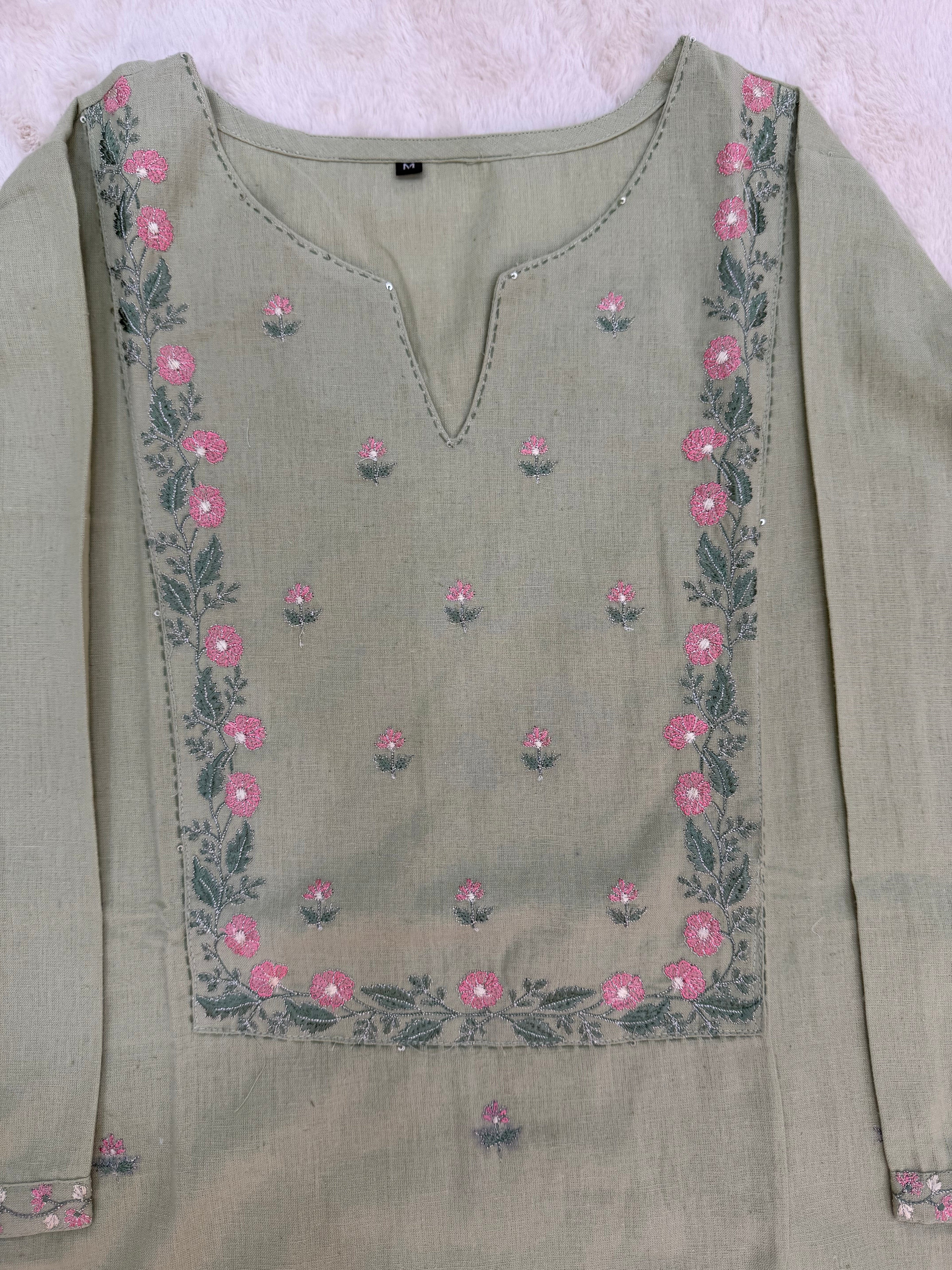 Sage Green Two-Piece Embroidered Set